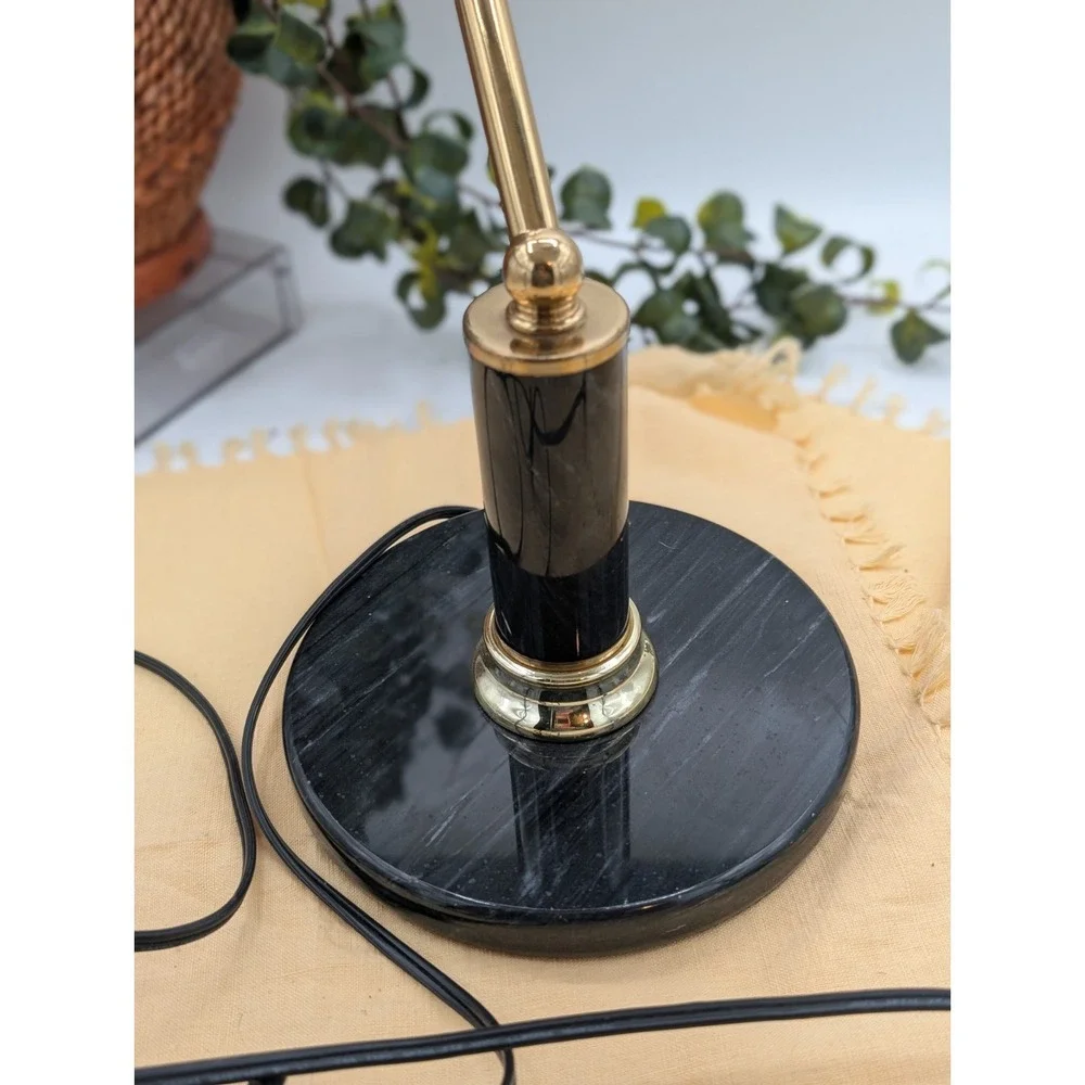 Vtg Black Bankers Desk  Lamp, Heavy Marble Base & Shaft Pull Chain Library